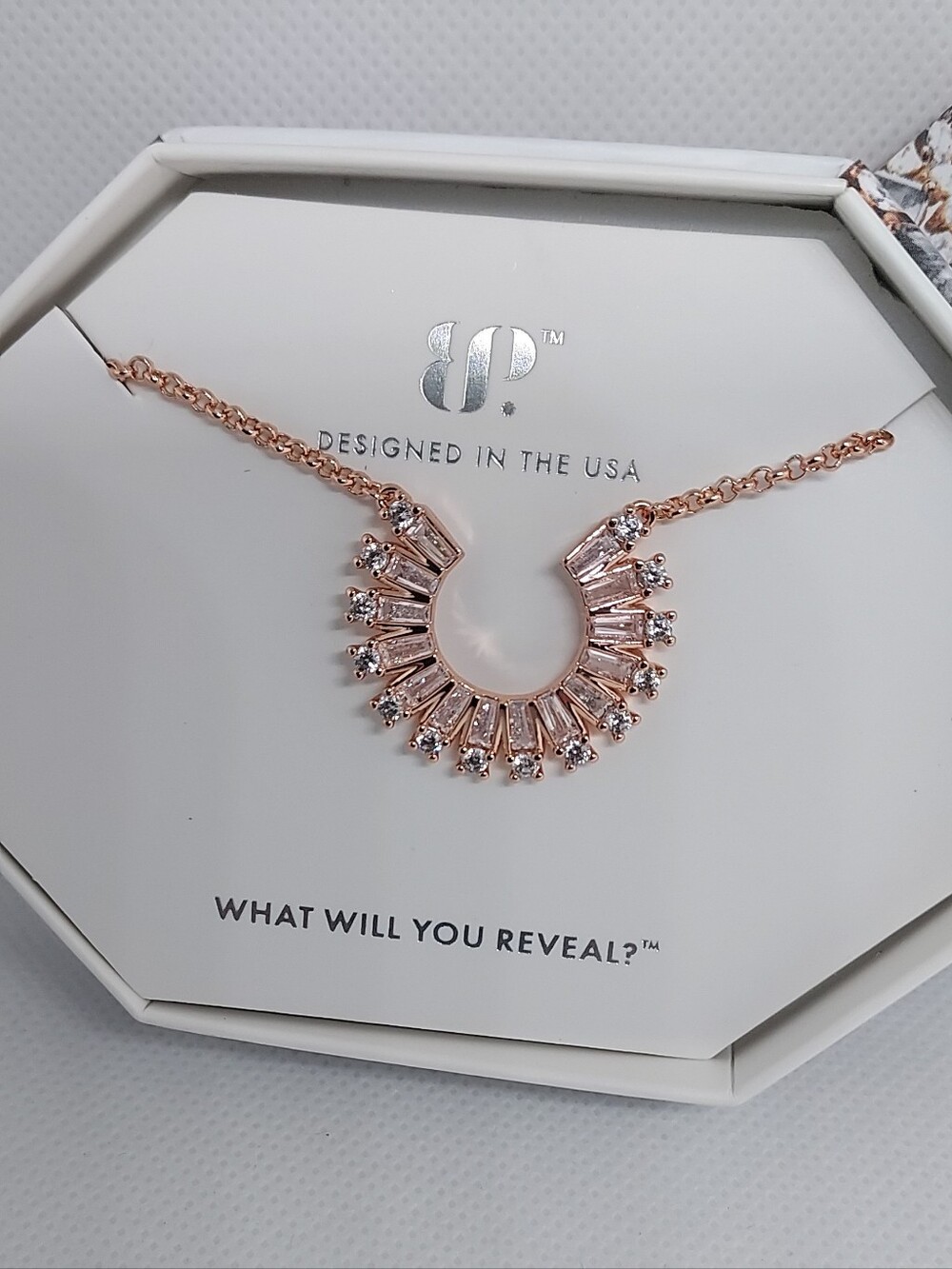 Bomb Party Rose Gold Crystal Sunburst Necklace Stand InThe Spotlight - NWT